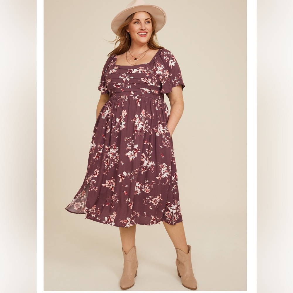 Maurices Floral pleated bodice Midi Dress 1x New with Tags!
